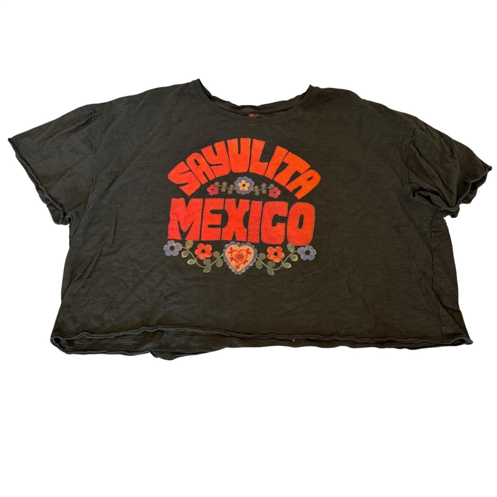 Natural Life Graphic T-Shirt Womens Xl Charcoal Excellent Sayulita Mexico Boxy